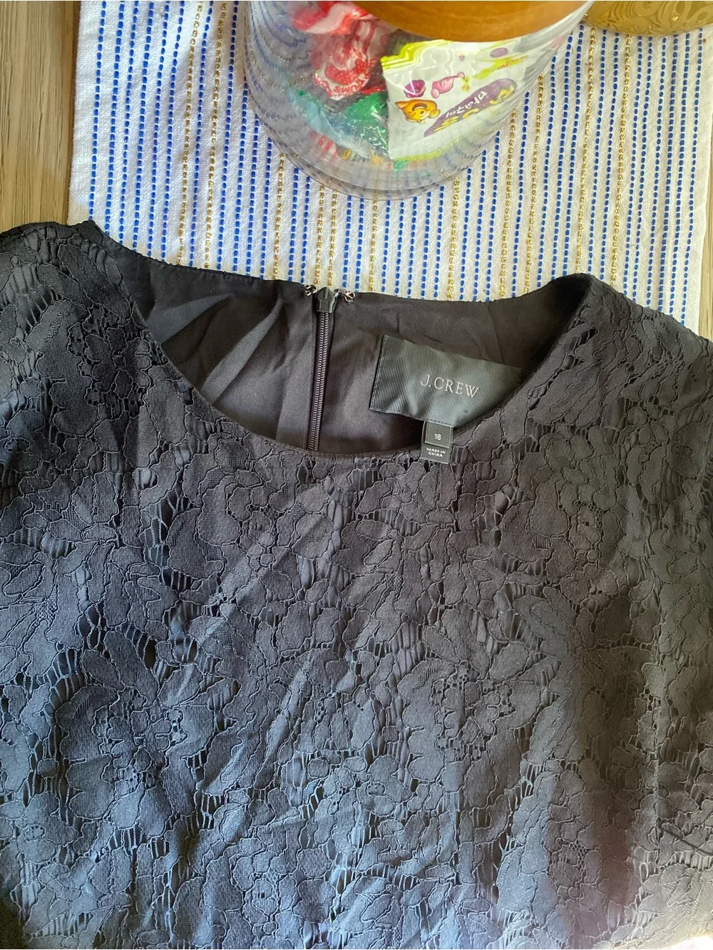 J. Crew Black Lace Long-Sleeve Shift Dress Sz 16